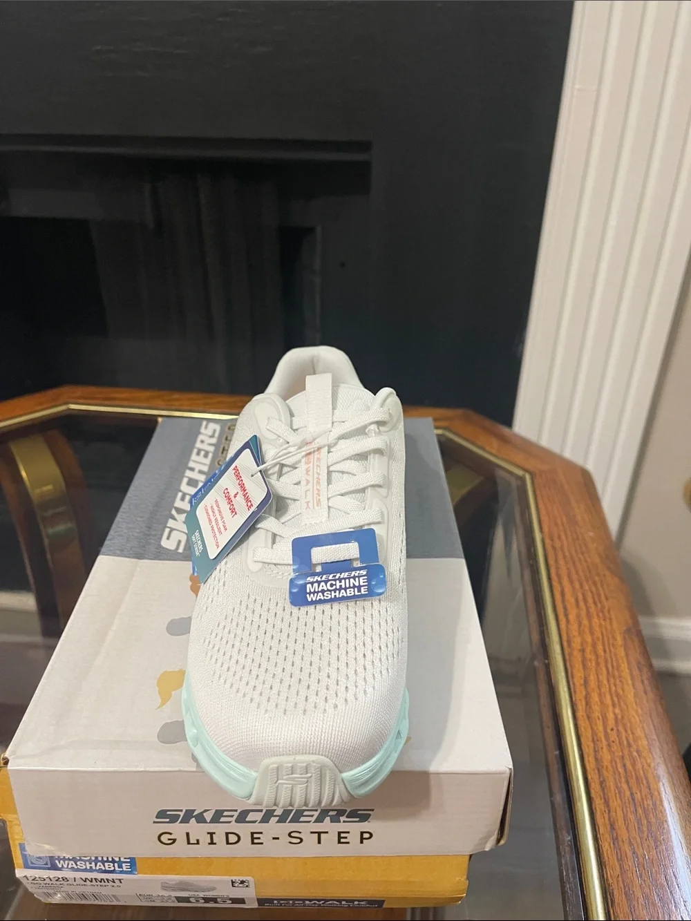 Skechers Women's White Athletic Sneakers with Mint Sole and Peach Accent